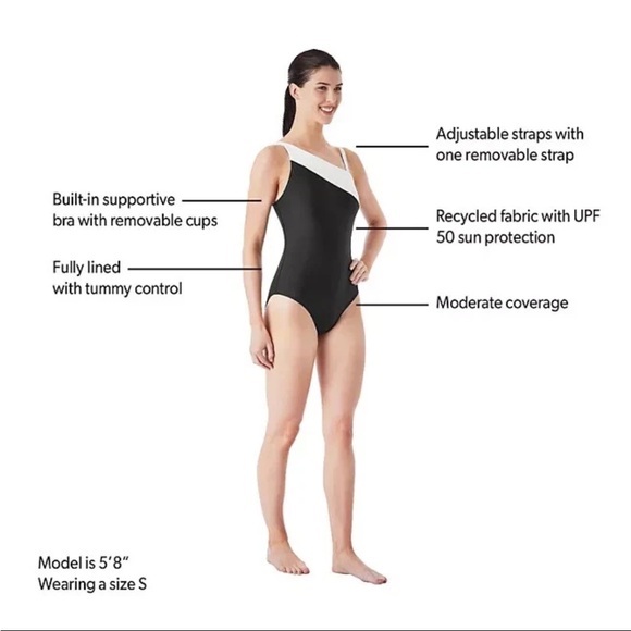 Member's Mark Women's Asymmetric One-Piece Swimsuit Size XXL Black - Picture 7 of 8